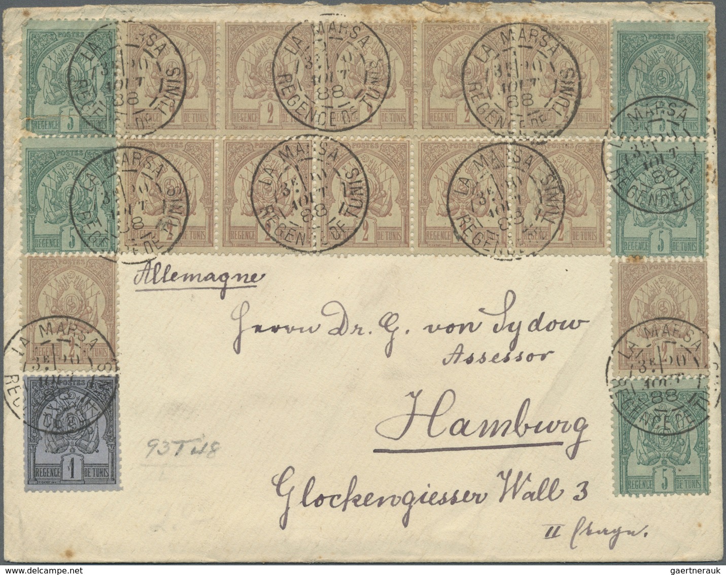 Br Tunesien: 1888, 1c. Black On Blue, 2c. Brown On Cream (12) And 5c. Green On Green, Attractive 1st Is - Tunesië (1956-...)