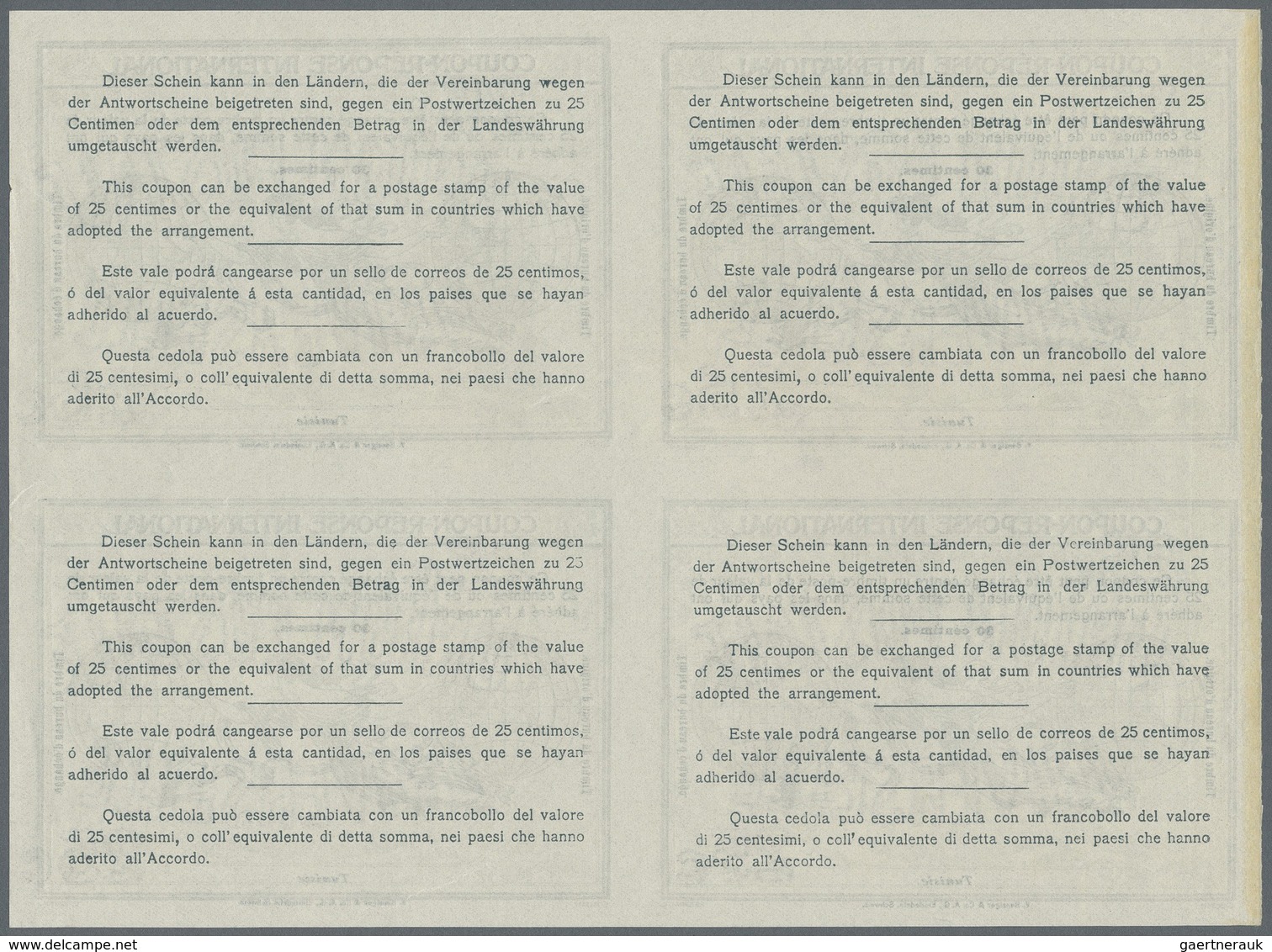 GA Tunesien: Design "Rome" 1906 International Reply Coupon As Block Of Four 30 C. Tunesie. This Block O - Tunisie (1956-...)