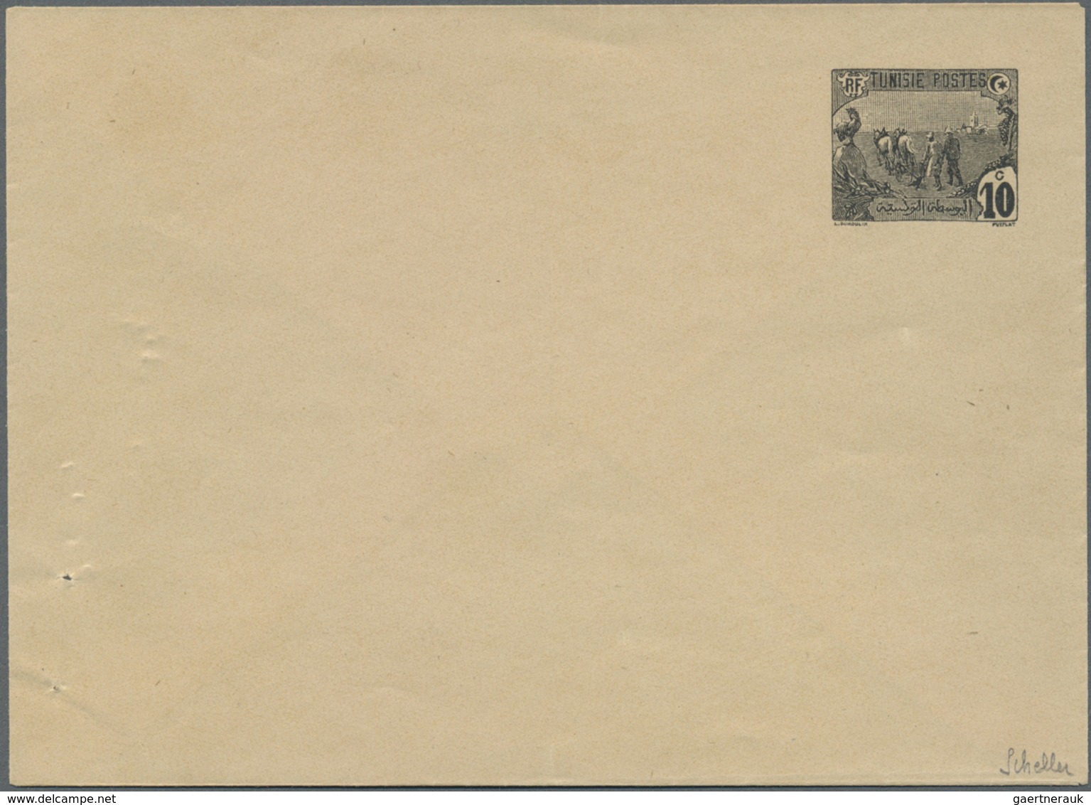 GA Tunesien: 1906. Essay For Envelope With Postage Die "Plowmen" 10c Black, Two Pin Holes On The Left, - Tunisia