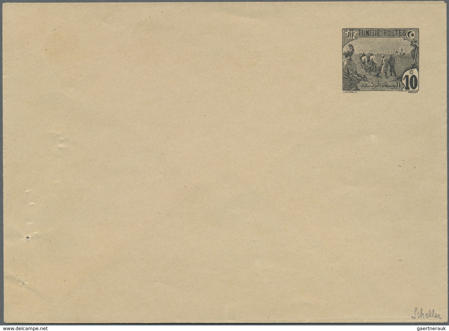 GA Tunesien: 1906. Essay For Envelope With Postage Die "Plowmen" 10c Black, Two Pin Holes On The Left, - Tunesië (1956-...)