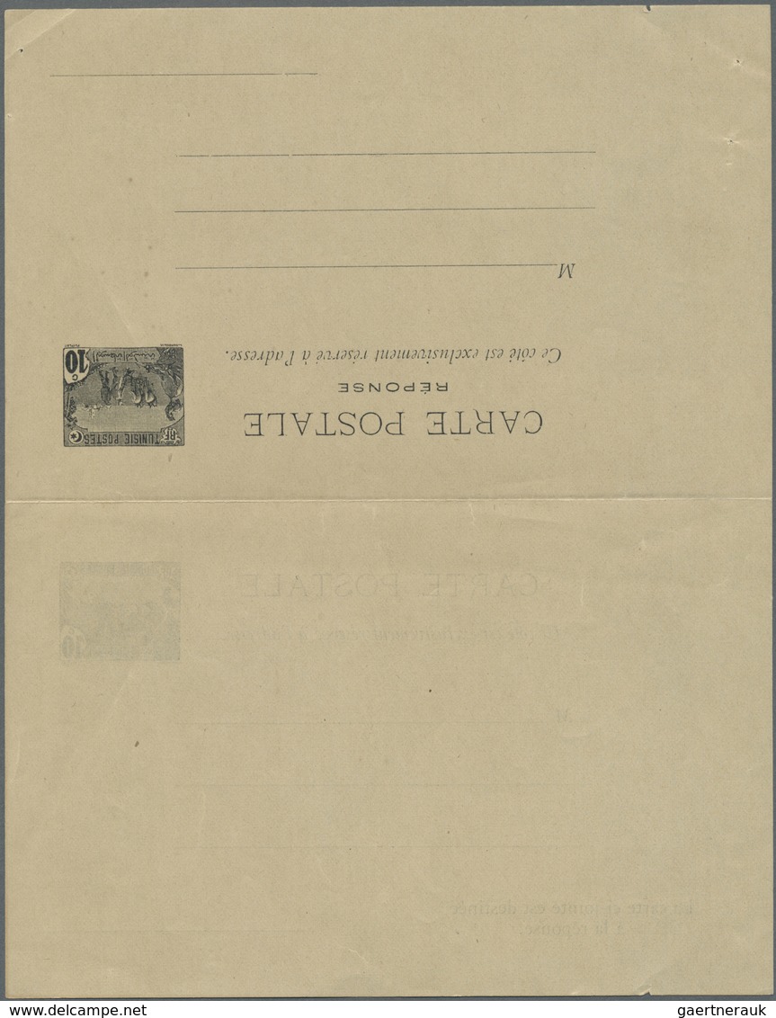 GA Tunesien: 1906. Essay On Paper For Reply Card With Postage Die "Plowmen" Black, Face Value "10c+10c" - Tunisie (1956-...)