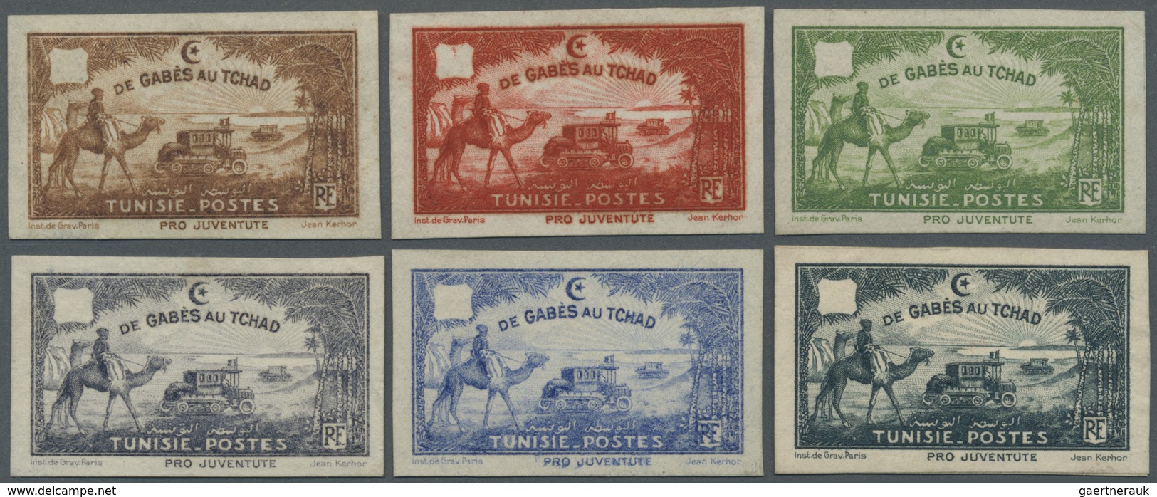 (*) Tunesien: 1928, Children's Relief, Group Of Six Imperforate Proofs In Brown, Vermillion, Green, Slat - Tunisie (1956-...)