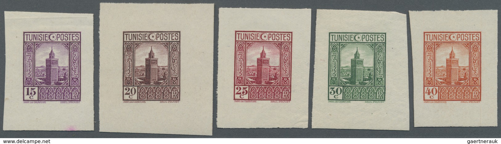 (*) Tunesien: 1931, Definitives "Views Of Morocco", 15c. To 40c. "Grande Mosquee", Five Single Die Proof - Tunisie (1956-...)