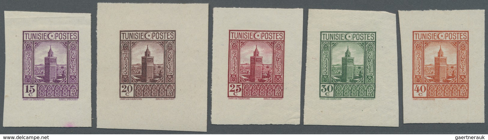 (*) Tunesien: 1931, Definitives "Views Of Morocco", 15c. To 40c. "Grande Mosquee", Five Single Die Proof - Tunesië (1956-...)