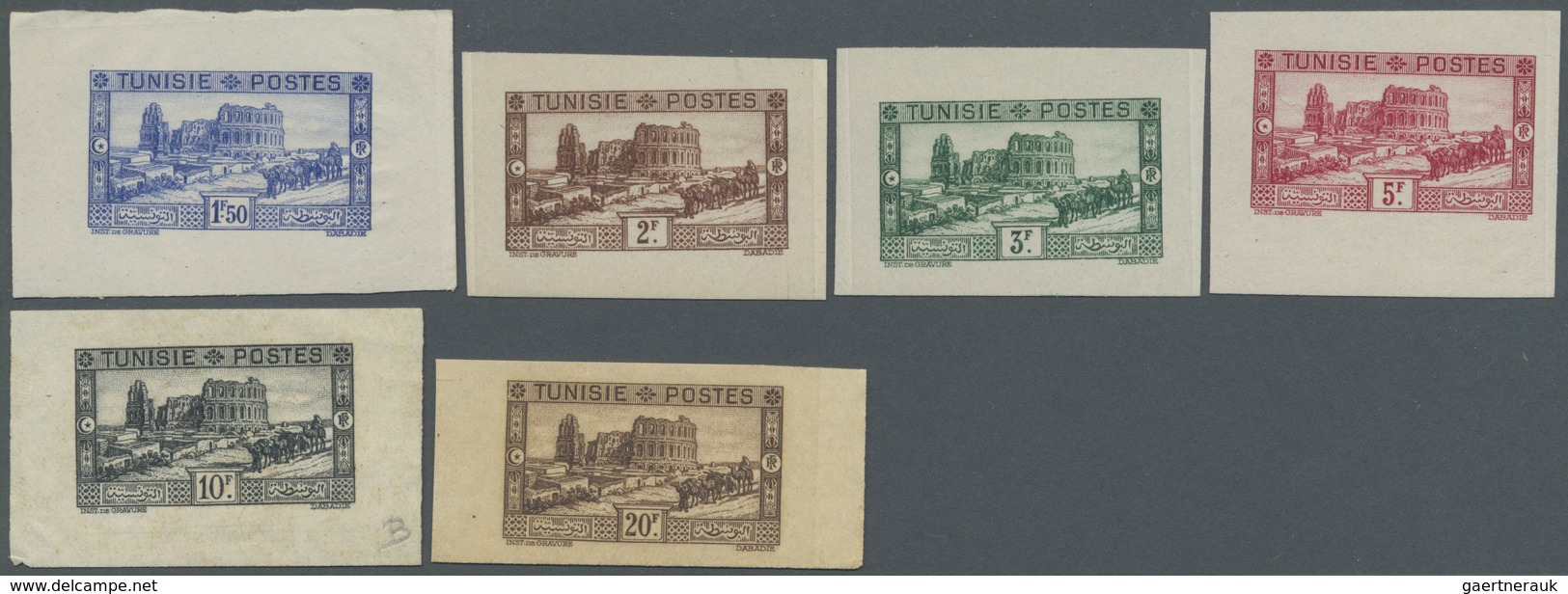 (*) Tunesien: 1931, Definitives "Views Of Morocco", 1.50fr. To 20fr. "Amphitheater", Six Single Die Proo - Tunisie (1956-...)