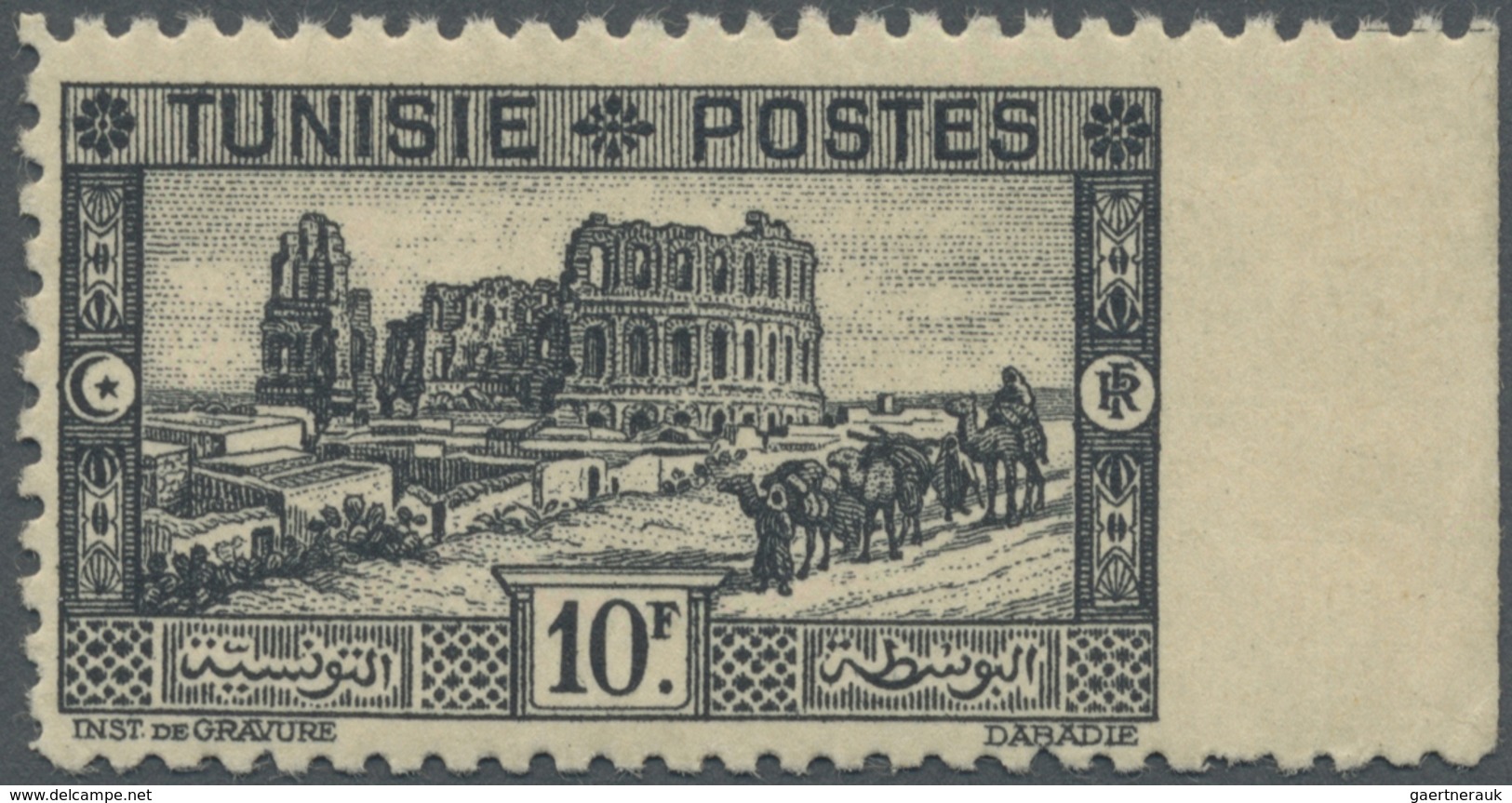 * Tunesien: 1931, 10fr. Amphitheatre, Right Marginal Copy Showing Variety "imperf. At Right", Mint O.g - Tunisie (1956-...)