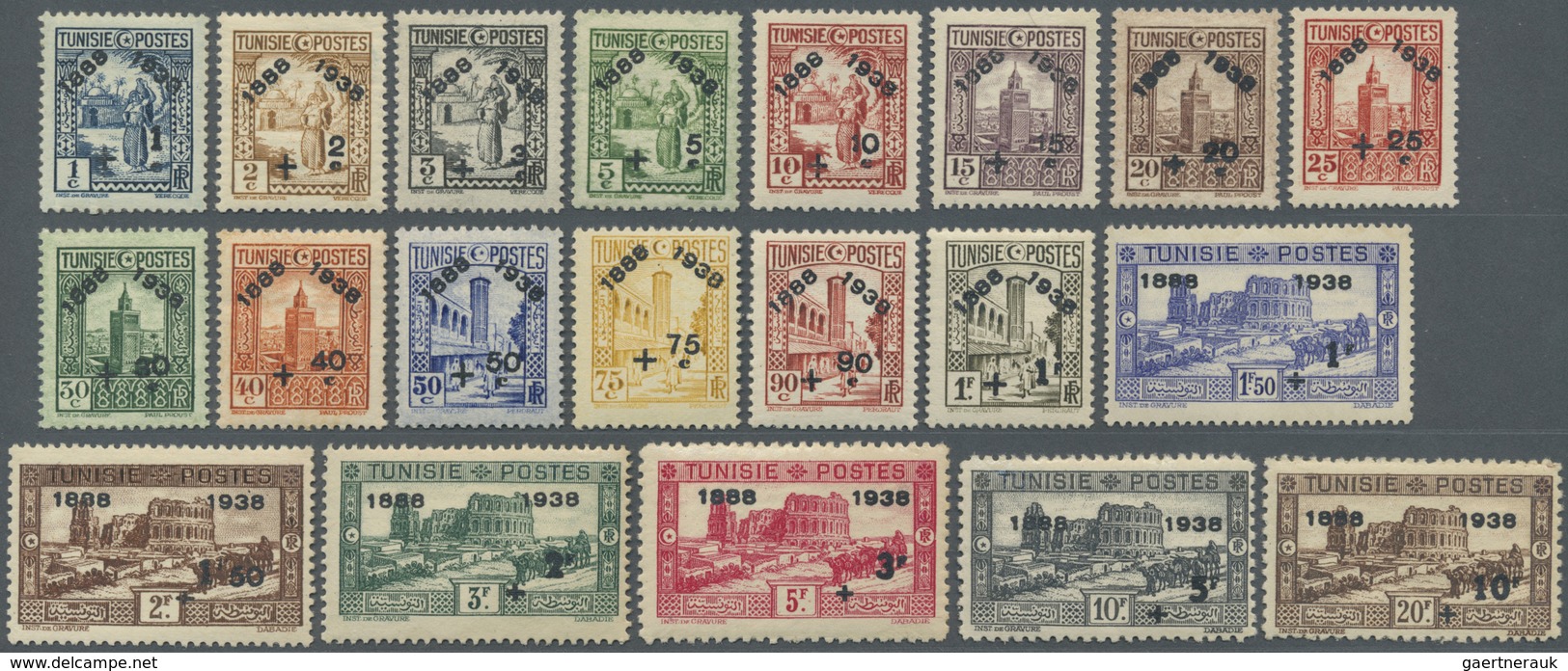 ** Tunesien: 1938, 50th Anniversary Of Tunisian Post, 1c. To 20fr., Complete Set Of 20 Values, Unmounte - Tunisie (1956-...)