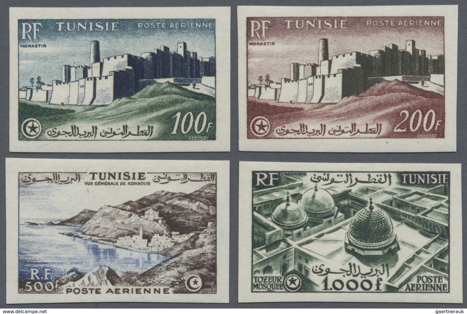 */** Tunesien: 1953/1954, Airmail Definitives Complete Set Of Four In IMPERFORATE Singles In Issued Colou - Tunesië (1956-...)