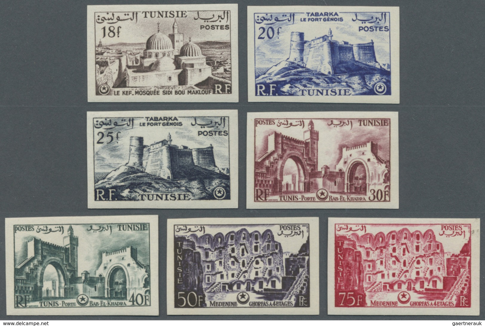 ** Tunesien: 1954, Definitives 'tourism' Complete IMPERFORATE Set Of 16 Values, Mint Never Hinged - Tunesië (1956-...)