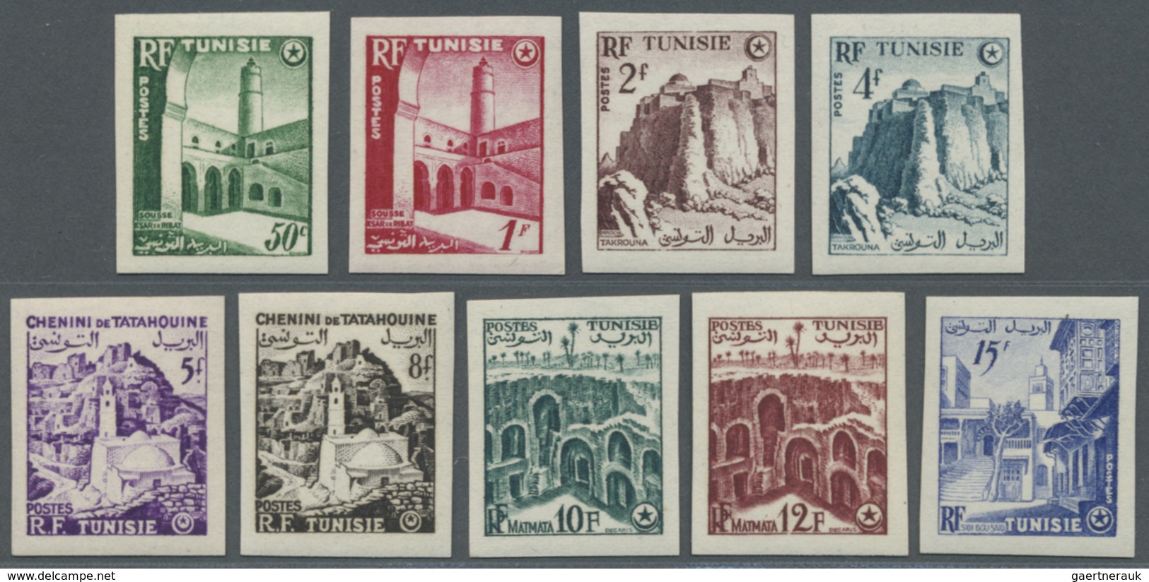 ** Tunesien: 1954, Definitives 'tourism' Complete IMPERFORATE Set Of 16 Values, Mint Never Hinged - Tunisia