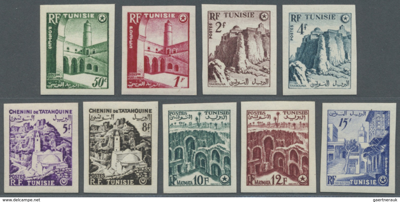 ** Tunesien: 1954, Definitives 'tourism' Complete IMPERFORATE Set Of 16 Values, Mint Never Hinged - Tunisie (1956-...)