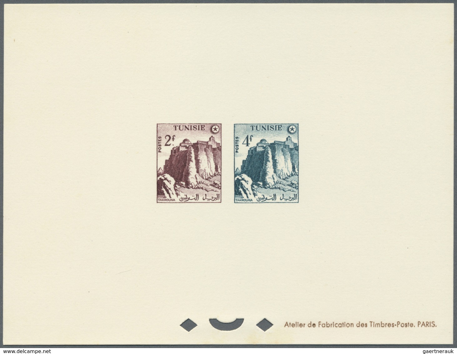 (*) Tunesien: 1956, Definitves "Tourism" (Views o Tunisia), 50c. to 75fr., set of 17 epreuve de luxe and