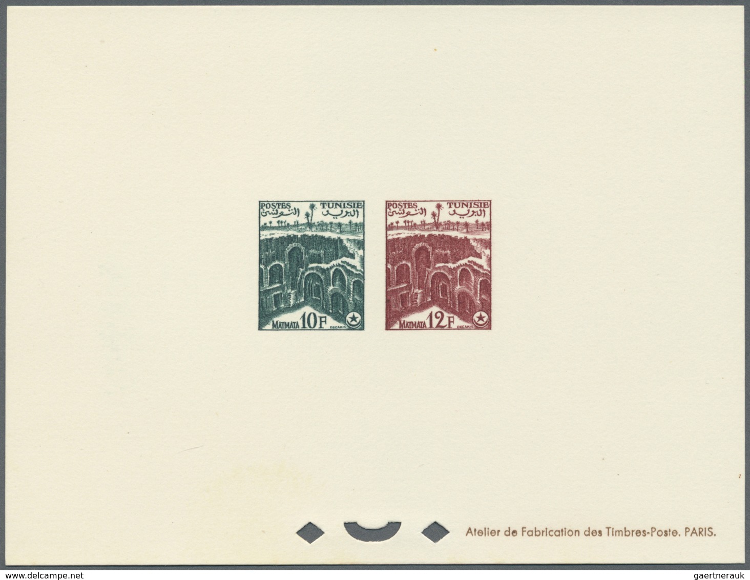 (*) Tunesien: 1956, Definitves "Tourism" (Views o Tunisia), 50c. to 75fr., set of 17 epreuve de luxe and