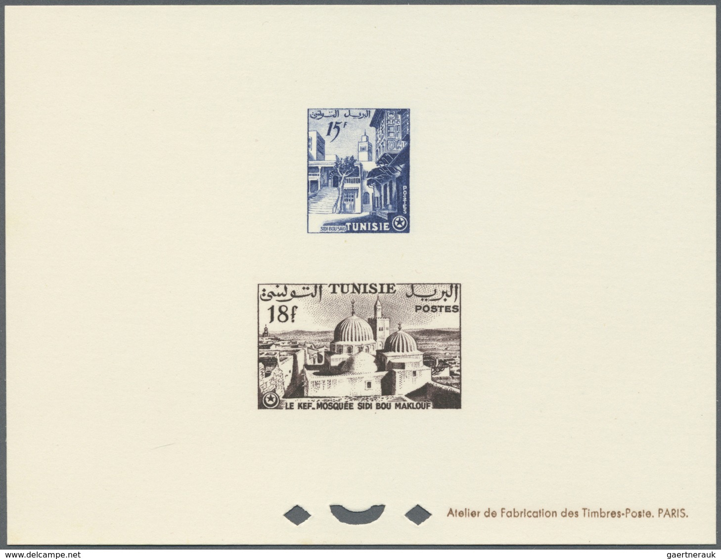 (*) Tunesien: 1956, Definitves "Tourism" (Views o Tunisia), 50c. to 75fr., set of 17 epreuve de luxe and