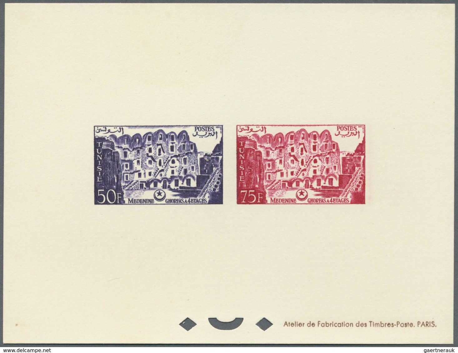 (*) Tunesien: 1956, Definitves "Tourism" (Views o Tunisia), 50c. to 75fr., set of 17 epreuve de luxe and