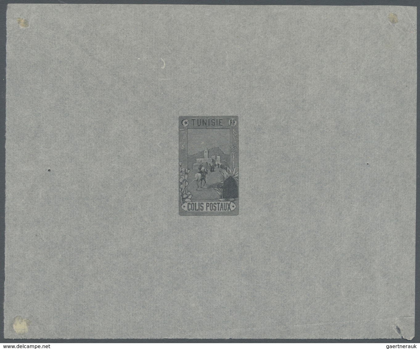 (*) Tunesien - Paketmarken: 1906, Riding Postman, Single Die Proof In Grey On Ungummed Tissue Paper, Siz - Tunesië (1956-...)