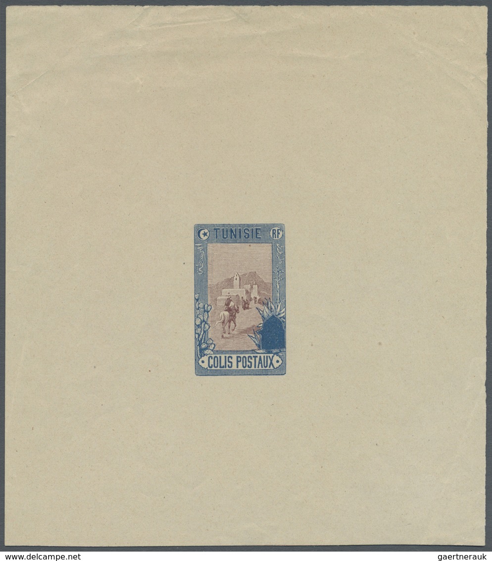 (*) Tunesien - Paketmarken: 1906, Riding Postman, Single Die Proof In Blue/red-brown On Ungummed Cream P - Tunisie (1956-...)