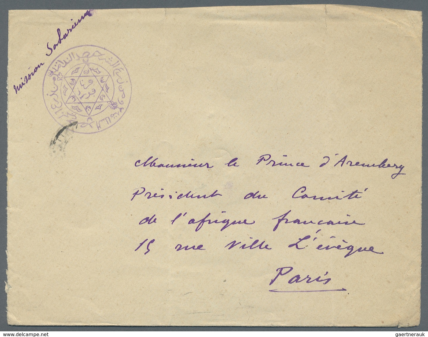 Br Ubangi-Schari-Tschad: 1900. Stampless Envelope (two Verical Folds,faults) Endorsed 'Mission Saharien - Autres & Non Classés