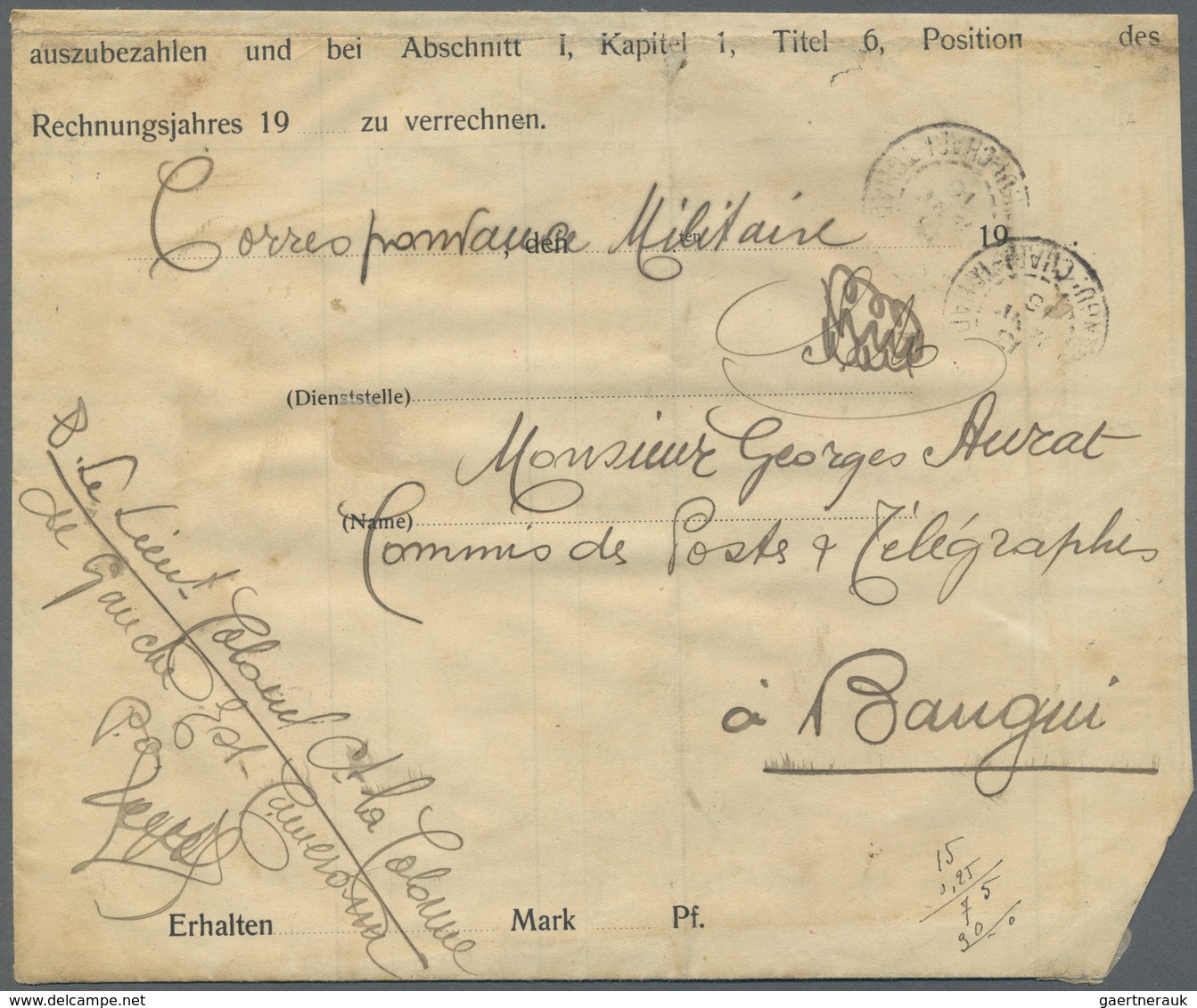 Br Ubangi-Schari-Tschad: 1916, "Correspondence Militaire", Provisional Wrapper (faults) Made Of German - Autres & Non Classés
