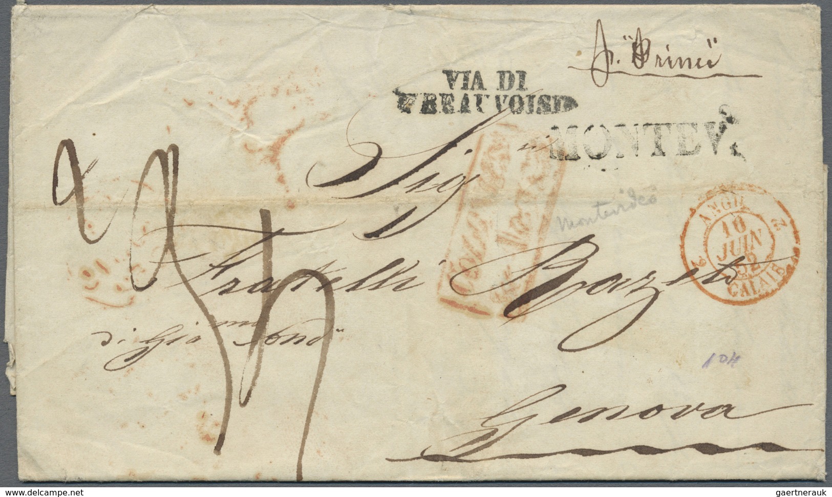 Br Uruguay: 1856 (5.5.), Entire Letter Written In Buenos Ayres 2.5.56, Sent "VIA DI FREAUVOISI.." And " - Uruguay