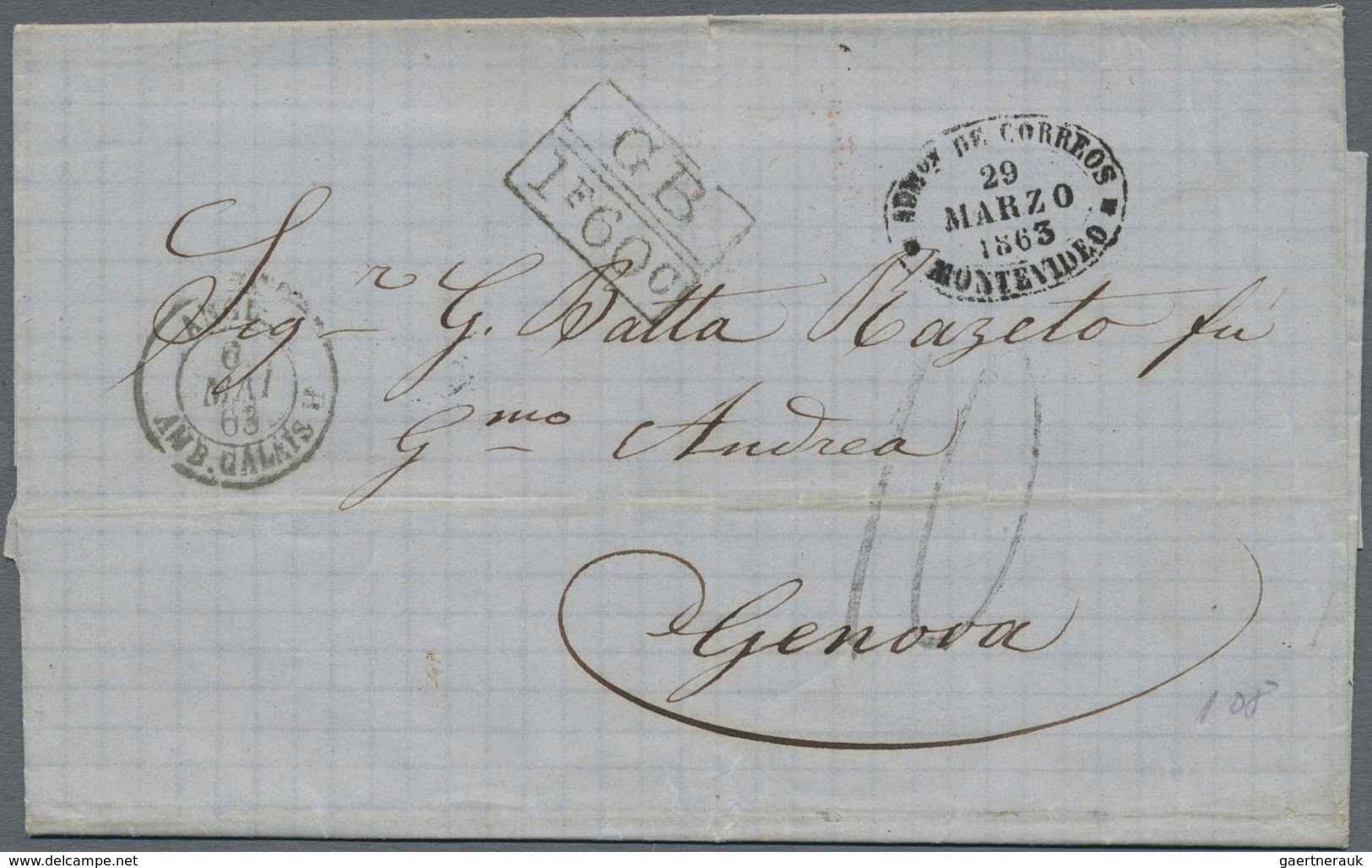 Br Uruguay: 1859/63, Two Entire Letters Both With Oval Date Canc. "MONTEVIDEO ... " In Red (1859) And B - Uruguay