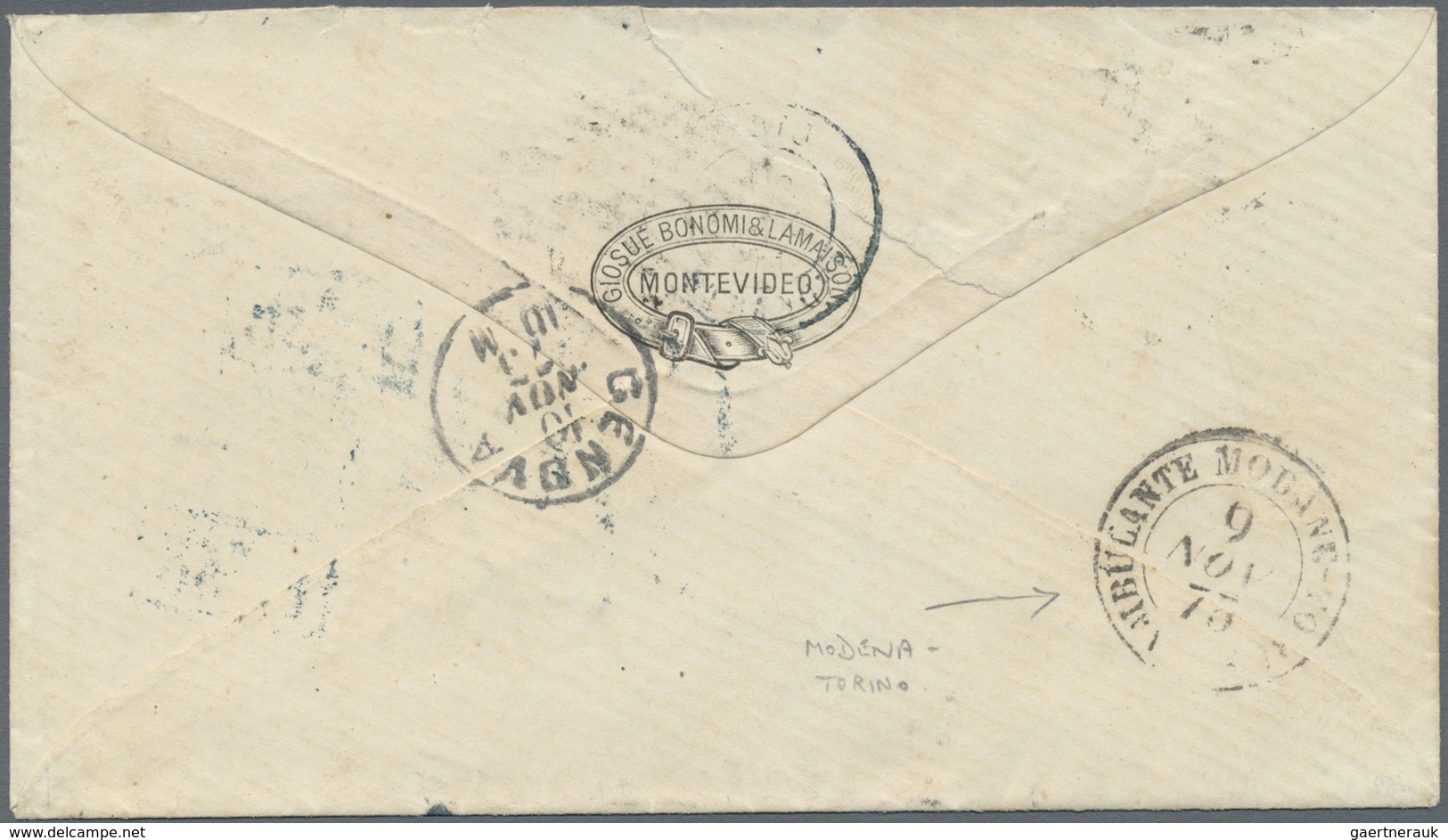 Br Uruguay: 1873. Stampless Envelope Addressed To Ltaly Cancelled By Correo/Montevideo Date Stamp Sent - Uruguay