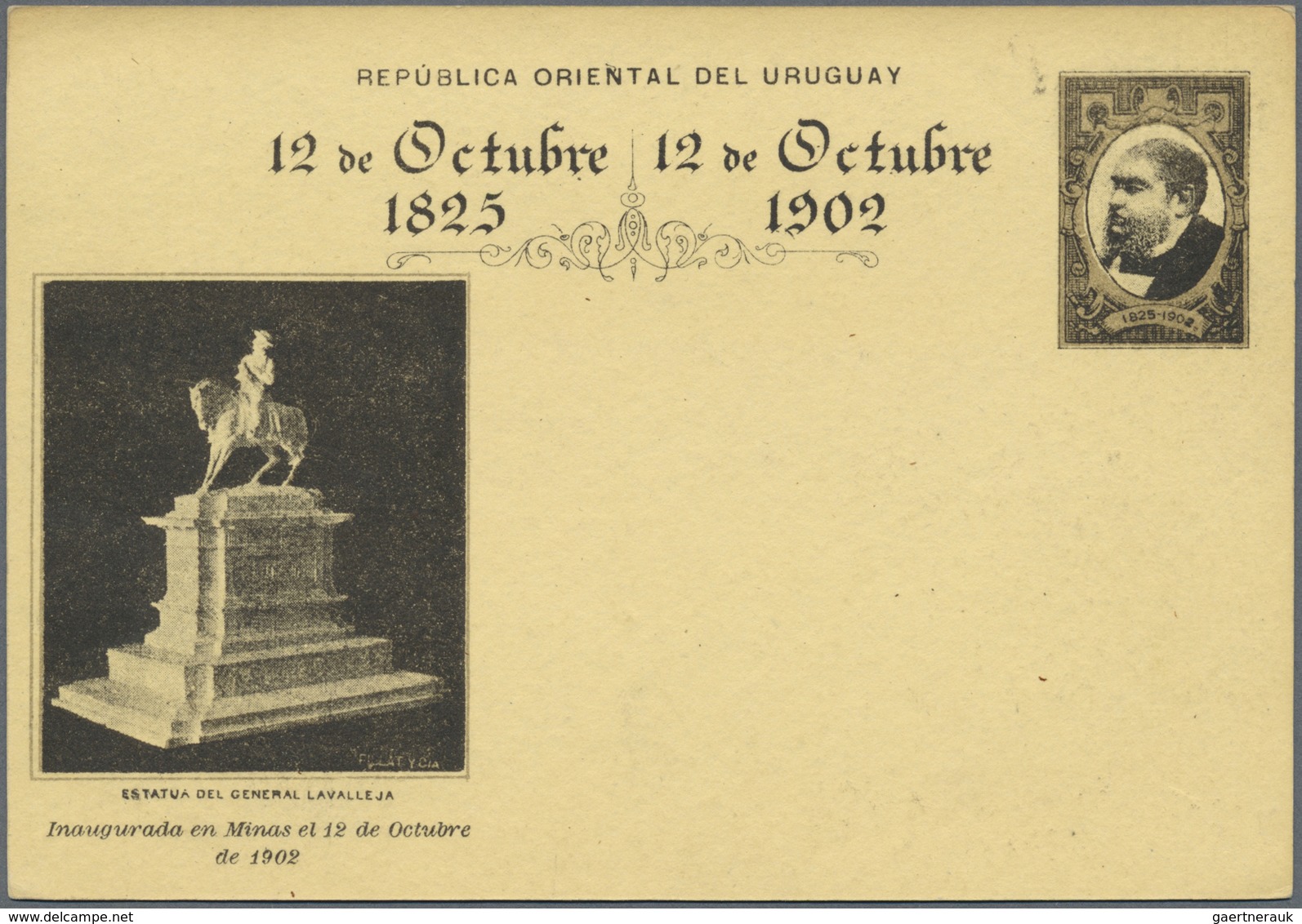 GA Uruguay - Ganzsachen: 1902, NOT LISTED Stationery Card "12 De Ocrubre 1825-1902" With Illustation "S - Uruguay