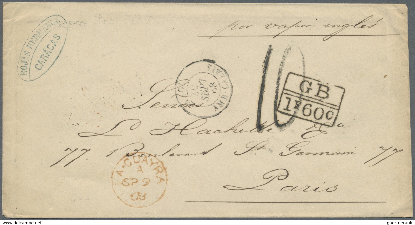 Br Venezuela: 1868. Stampless Envelope Written From Caracas Addressed To France Cancelled By 'La Guayra - Venezuela