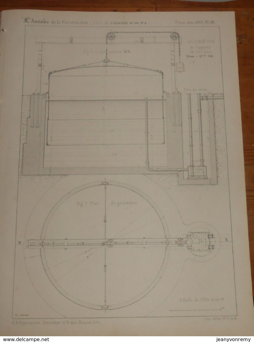 Plan De Gazomètre De L'appareil De 500 Becs Au Boghead. 1860 - Arbeitsbeschaffung