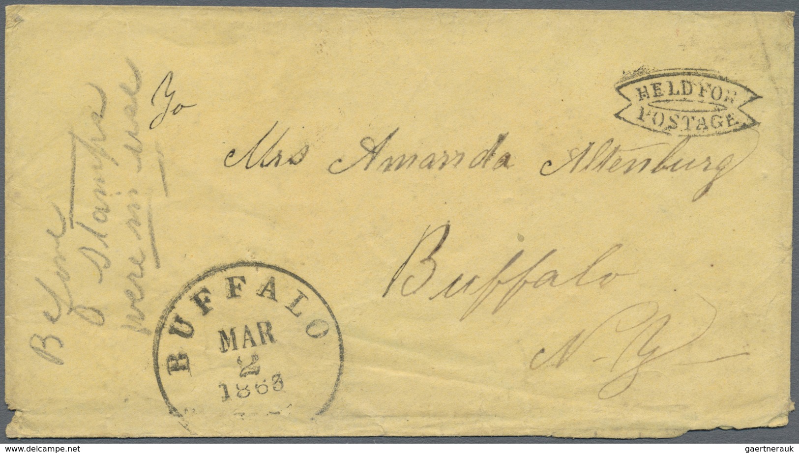 Br Vereinigte Staaten Von Amerika - Stampless Covers: 1863, Cover With Postmark "HELD FOR POSTAGE" And - …-1845 Préphilatélie