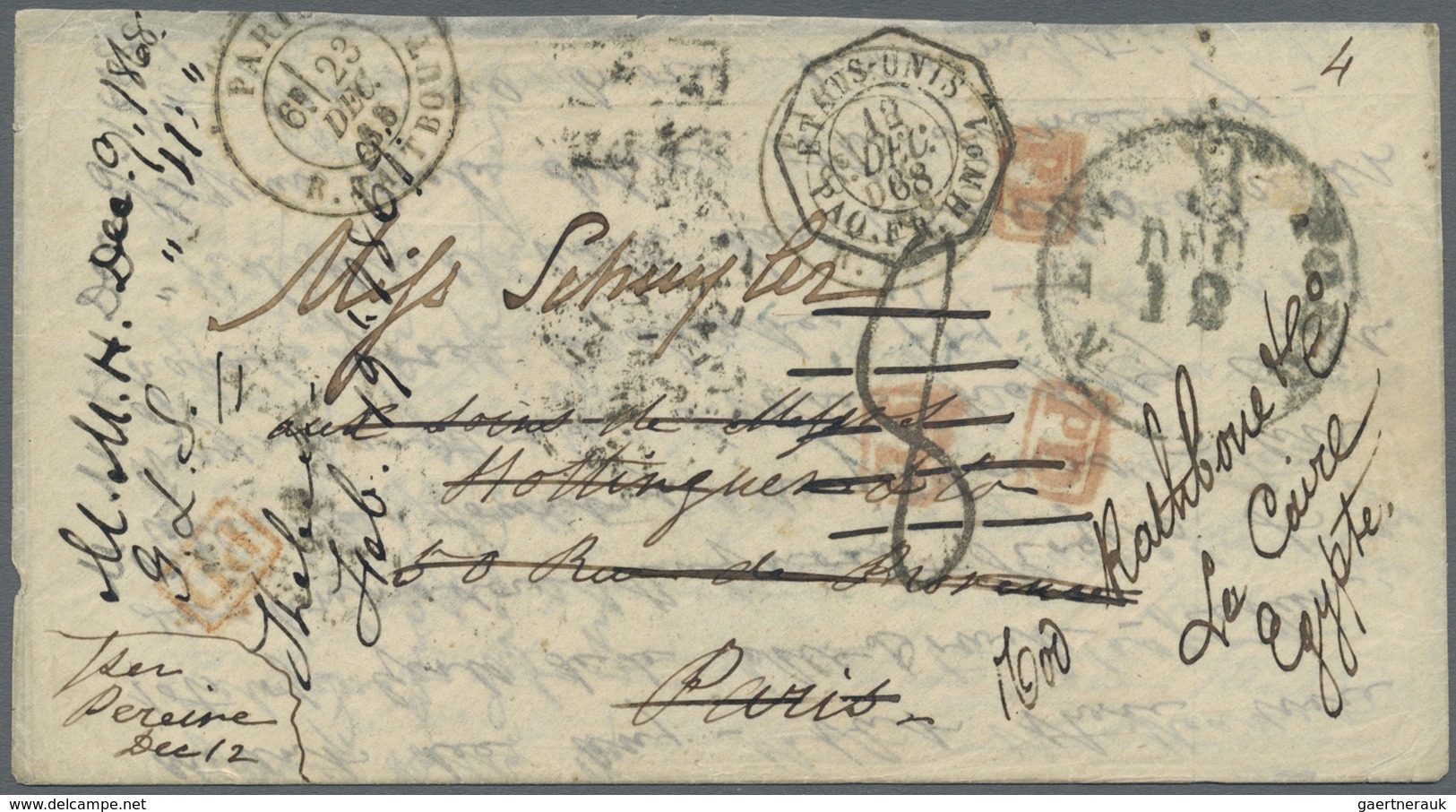 Br Vereinigte Staaten Von Amerika - Stampless Covers: 1868. Stampless Envelope To Paris Cancelled By 'N - …-1845 Préphilatélie