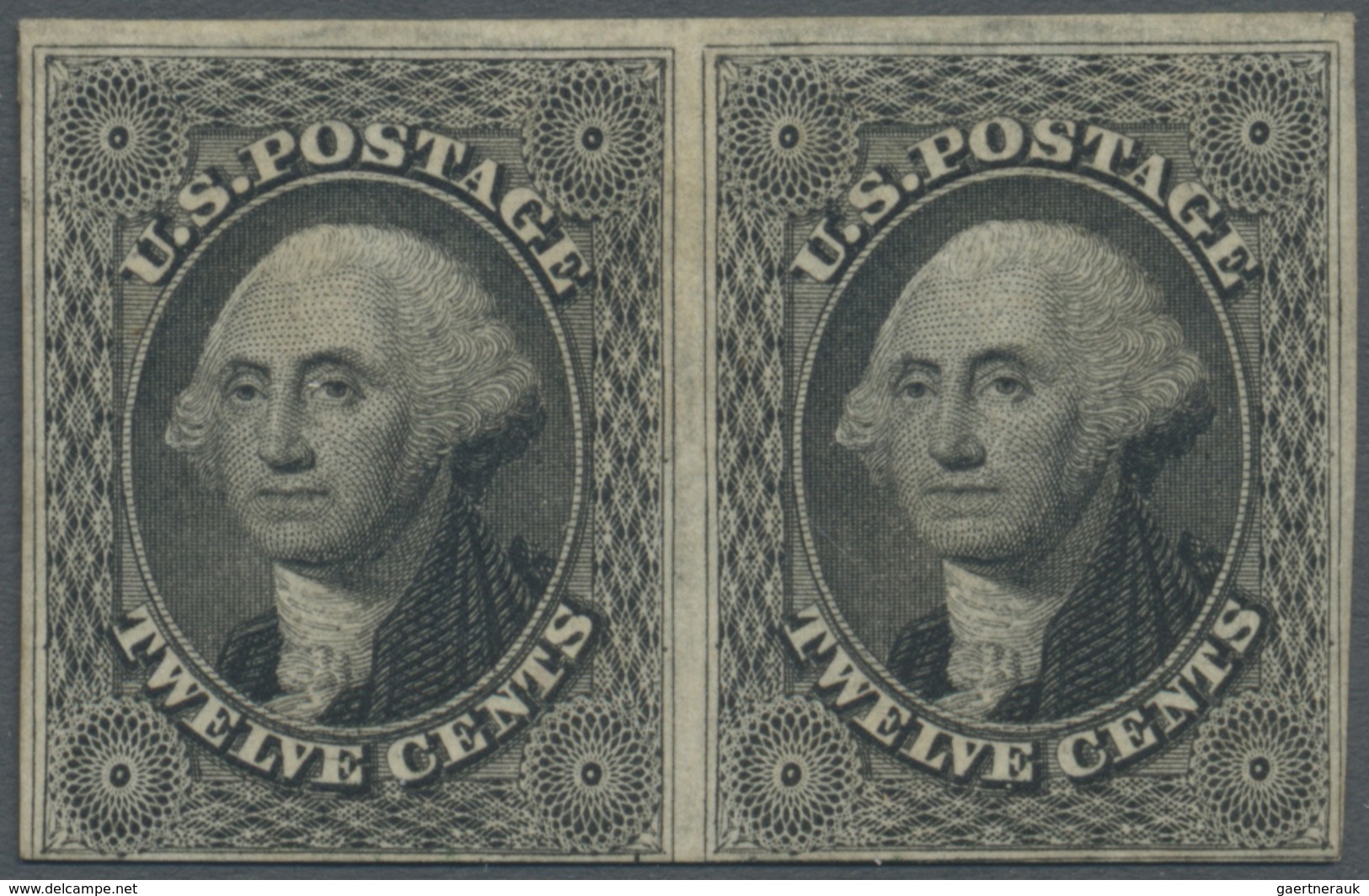 * Vereinigte Staaten Von Amerika: 1851, 12c. Black, Fresh Colour, Horiz. Pair, Touched At Base Otherwi - Autres & Non Classés