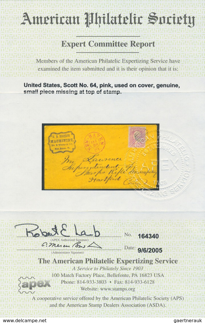 Br Vereinigte Staaten Von Amerika: 1861, 3c. Pink On Envelope Tied By Mute Barred Mark And Red "NEW HAV - Autres & Non Classés