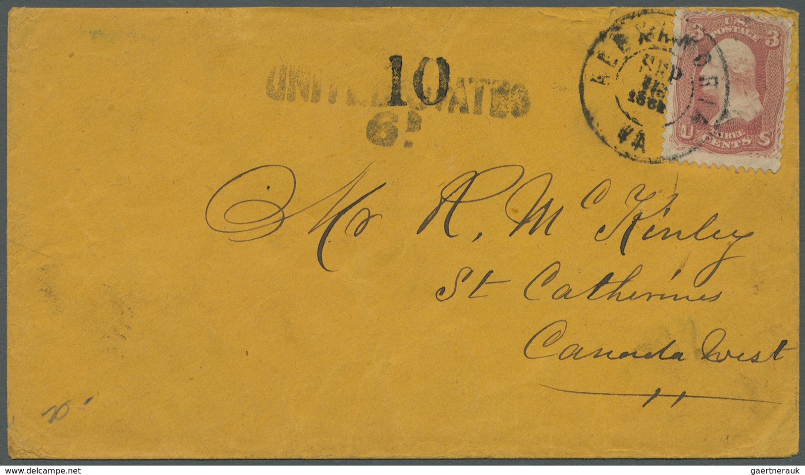 Br Vereinigte Staaten Von Amerika: 1861 (Sep.): Cover From Alexandria  To St. Catarines, Canada Franked - Autres & Non Classés