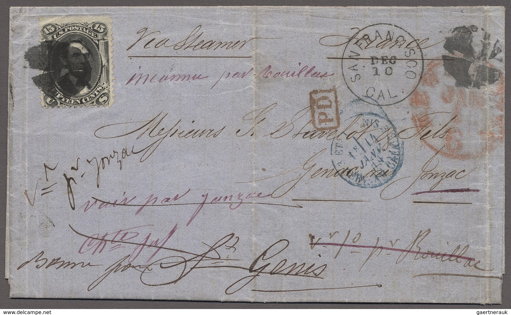 Br Vereinigte Staaten Von Amerika: 1867, Folded Envelope With Lincoln 15 C. Black From San Francisco To - Autres & Non Classés