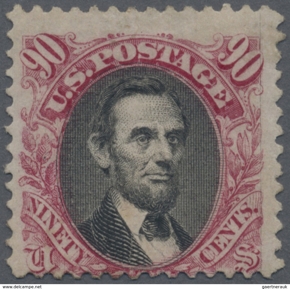 * Vereinigte Staaten Von Amerika: 1869, 90c. Carmine/black, Fresh Colours, Well Perforated, Decentered - Autres & Non Classés