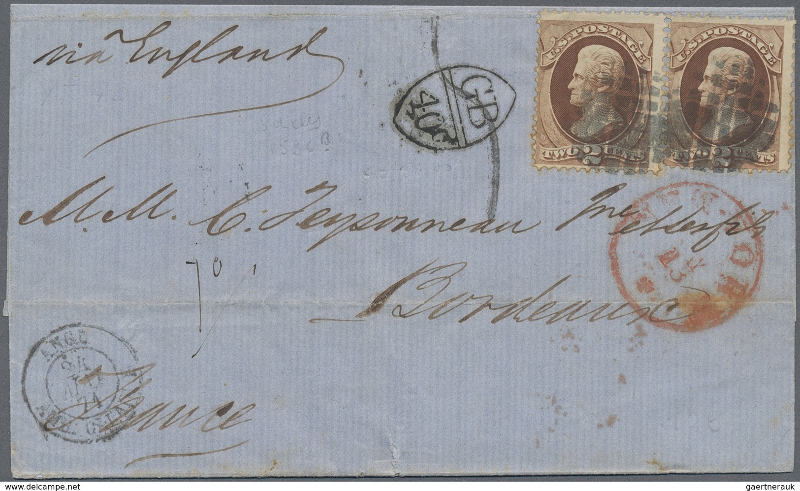 Br Vereinigte Staaten Von Amerika: 1871. Envelope Addressed To France Bearing 'Bank Note' Yvert 40, 2c - Autres & Non Classés