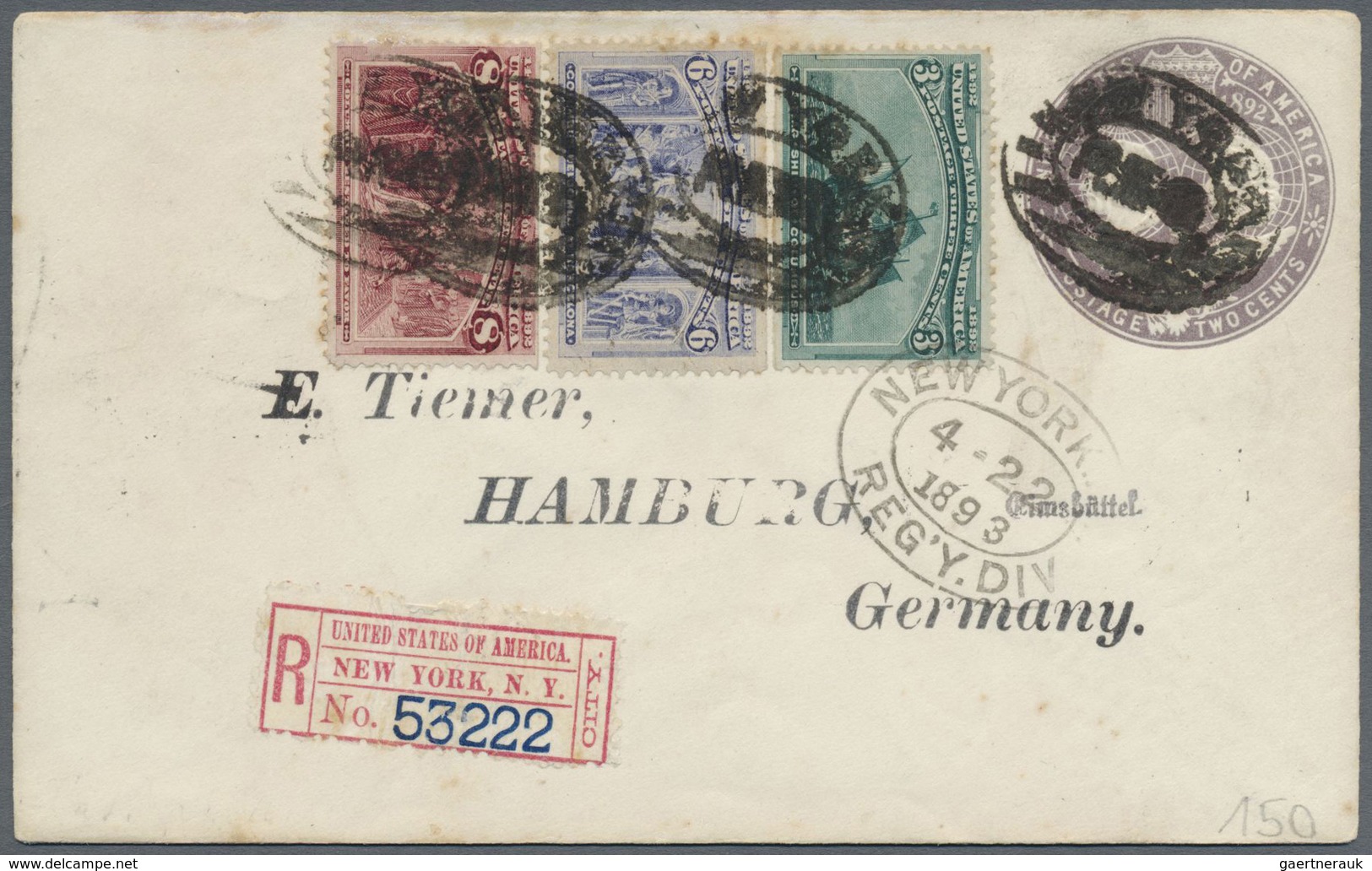 GA Vereinigte Staaten Von Amerika: 1893, 3C, 6C And 8C Additional Franking On Registered Postal Station - Autres & Non Classés