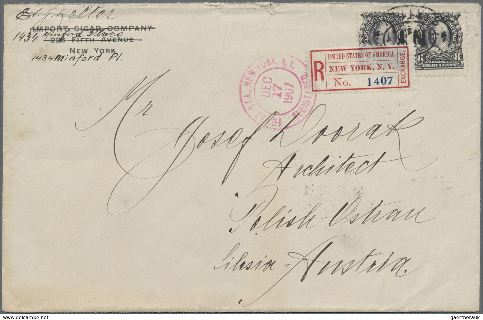 Br Vereinigte Staaten Von Amerika: 1902, Registered Envelope Bearing A Pair Of 8 C Martha Washington Bl - Andere & Zonder Classificatie