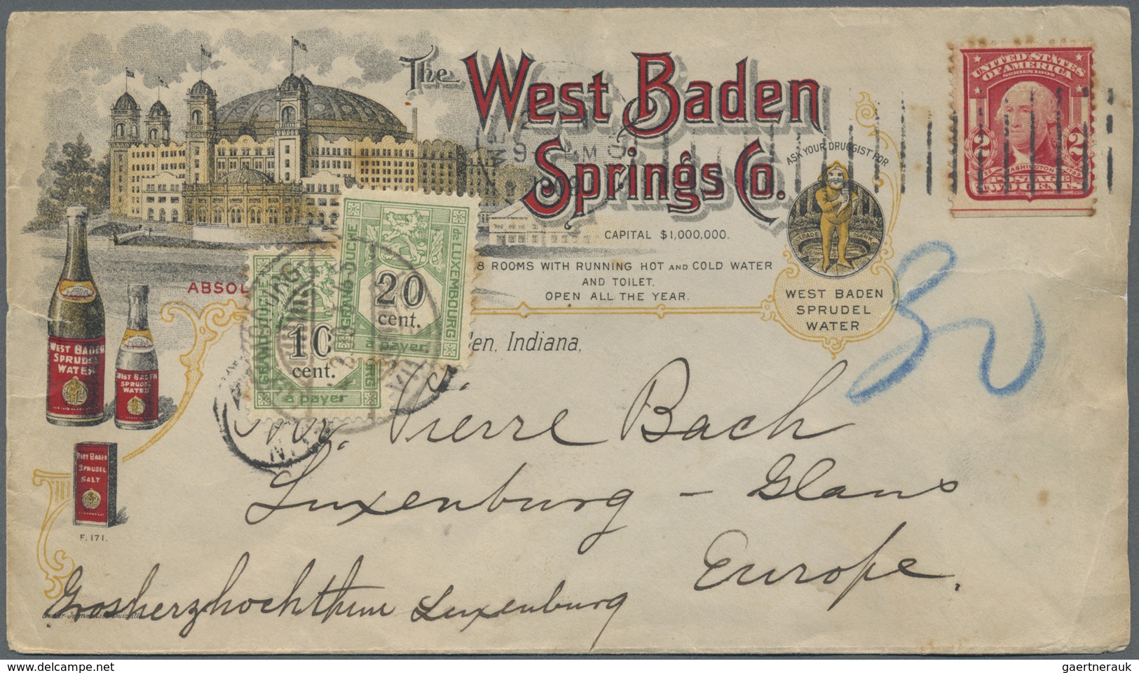 Br Vereinigte Staaten Von Amerika: 1909. Illustrated Envelope For 'West Baden Springs Co, Baden, Lndian - Autres & Non Classés