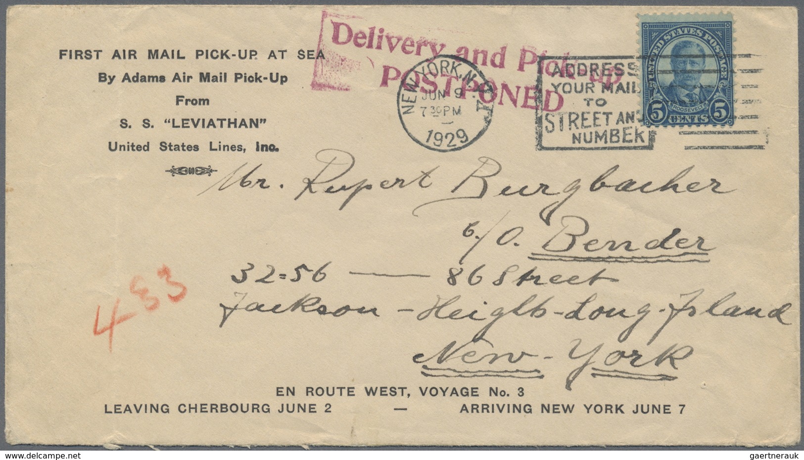 Br Vereinigte Staaten Von Amerika: 1929, 5 Cent Roosevelt Auf Brief Mit So. Stpln. "First Air Mail From - Autres & Non Classés