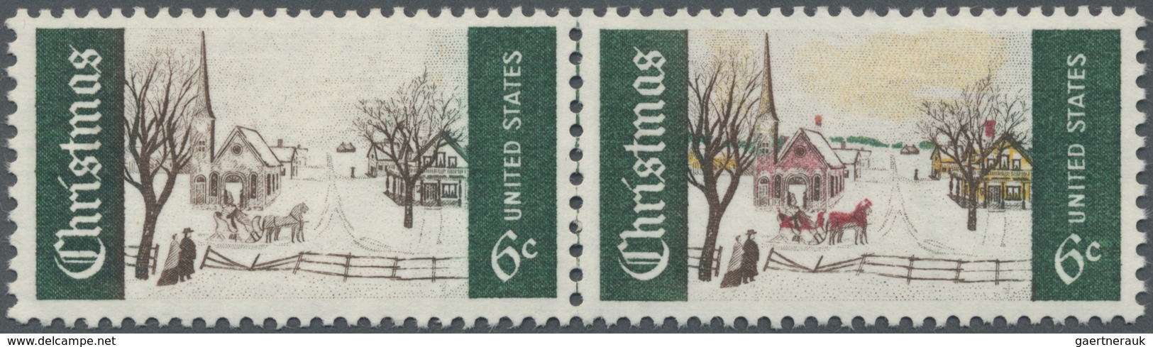 ** Vereinigte Staaten Von Amerika: 1969, 6c. Christmas, Horiz. Pair, Left Stamp Showing Variety "Light - Autres & Non Classés