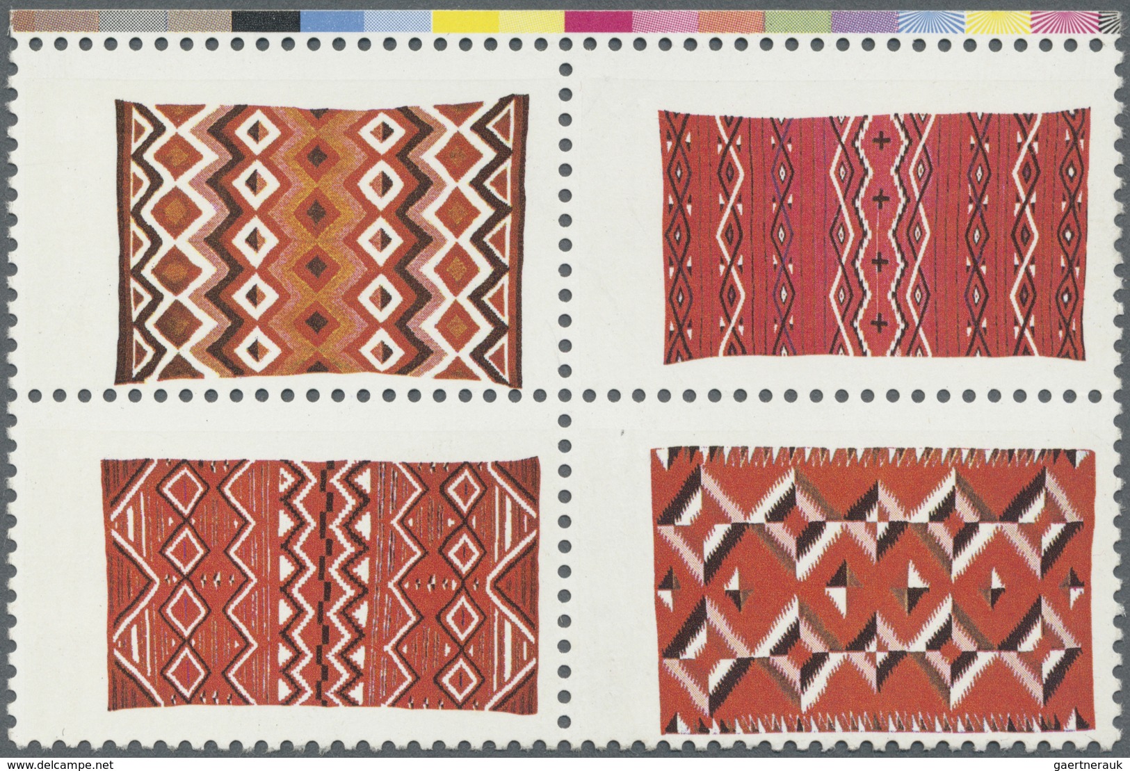 ** Vereinigte Staaten Von Amerika: 1986, Navajo Art, Se-tenant Left Marginal Block Of Four Showing Vari - Autres & Non Classés