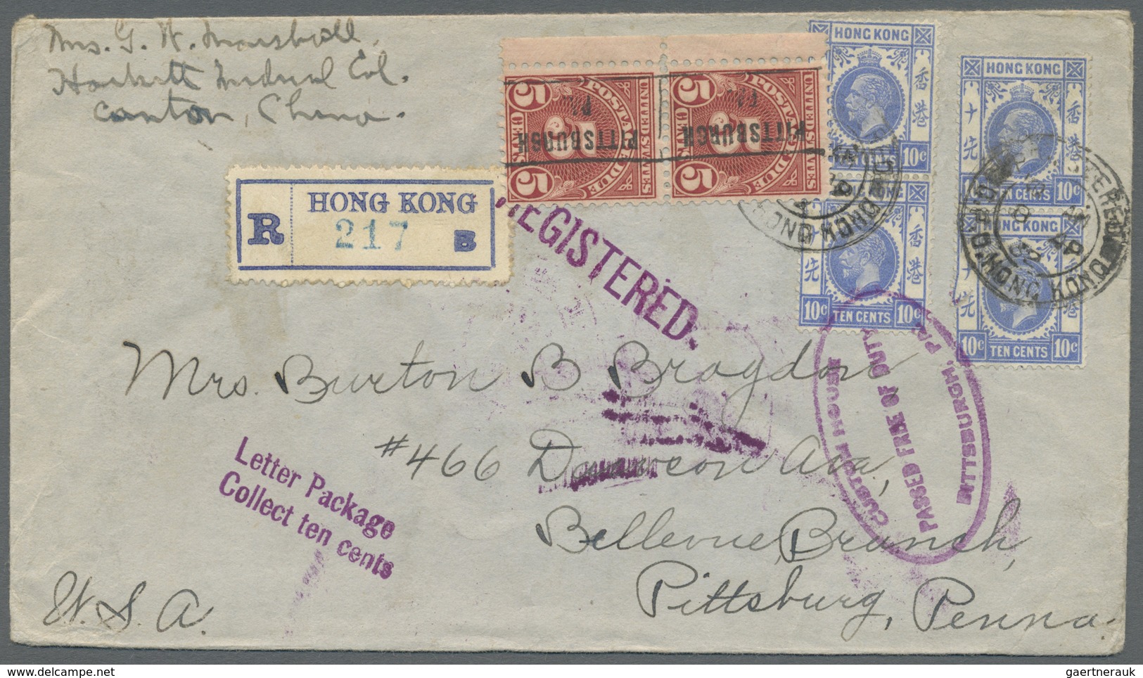 Br Vereinigte Staaten Von Amerika - Portomarken: 1932. Registered Envelope Written From Canton Bearing - Taxe Sur Le Port