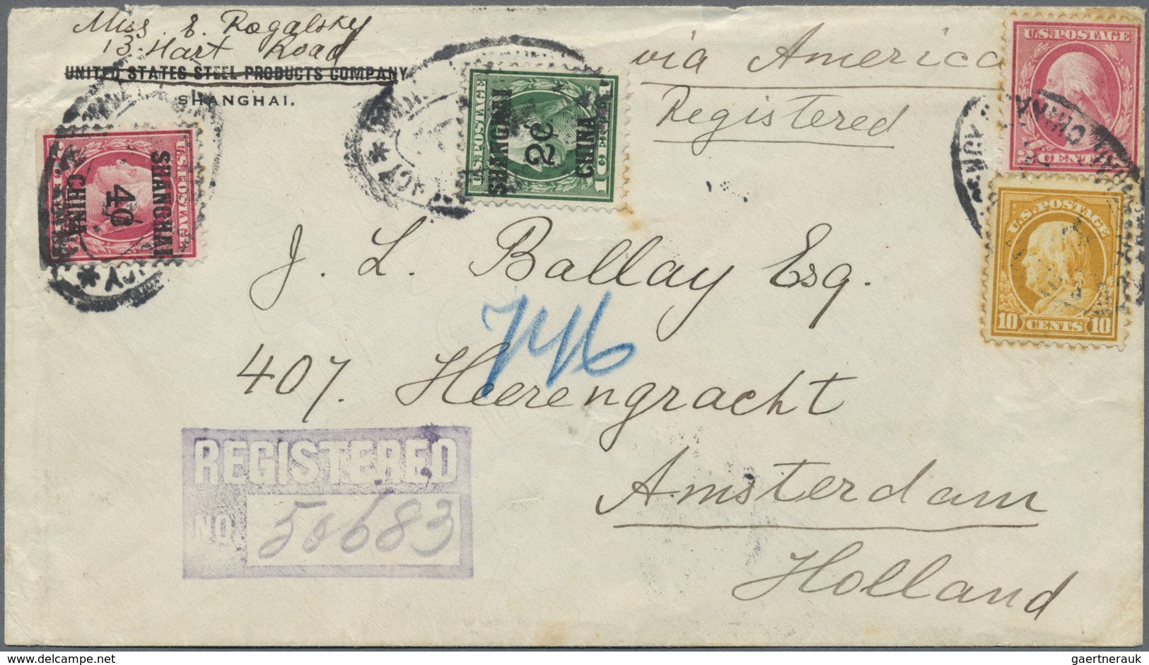 Br Vereinigte Staaten Von Amerika - Post In China: United States, 1919. Registered Envelope Addressed T - Chine (Shanghai)