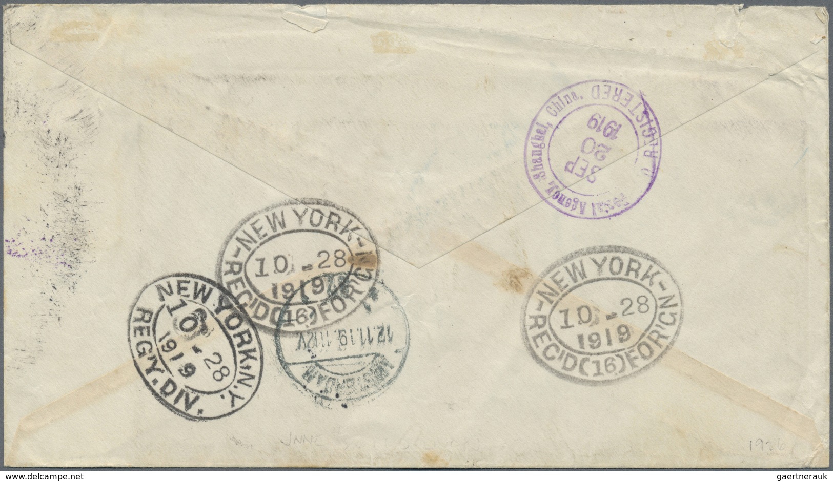 Br Vereinigte Staaten Von Amerika - Post In China: United States, 1919. Registered Envelope Addressed T - Chine (Shanghai)