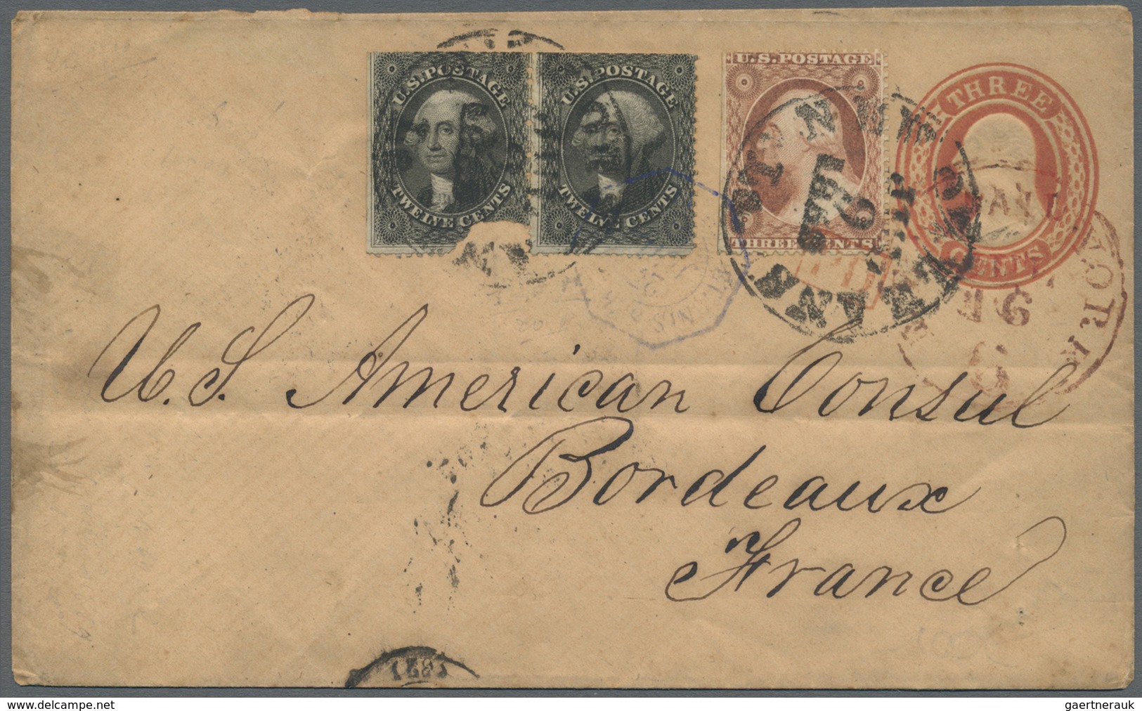 GA Vereinigte Staaten Von Amerika - Ganzsachen: 1859. Postal Stationery 3 Cents Red Envelope Upgraded W - Autres & Non Classés