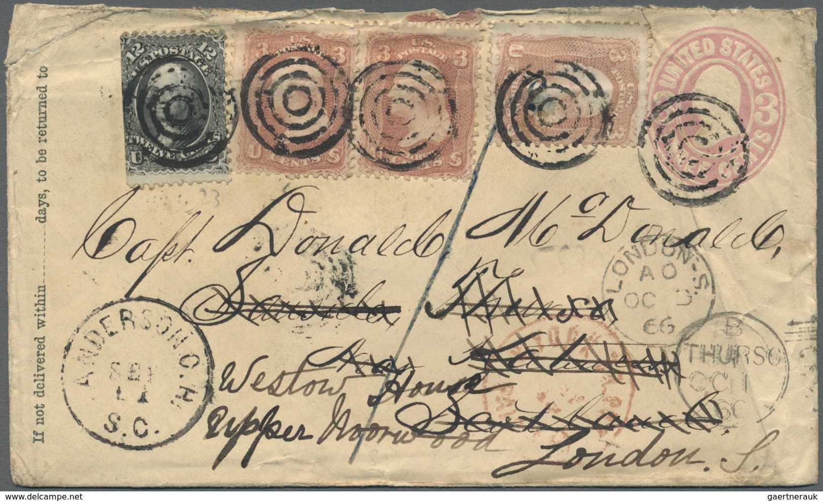 GA Vereinigte Staaten Von Amerika - Ganzsachen: 1866. United States Postal Stationery Envelope 3c Pink - Sonstige & Ohne Zuordnung