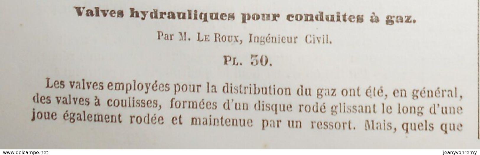 Plan D'une Valve Hydraulique Pour Conduites à Gaz. 1860 - Travaux Publics