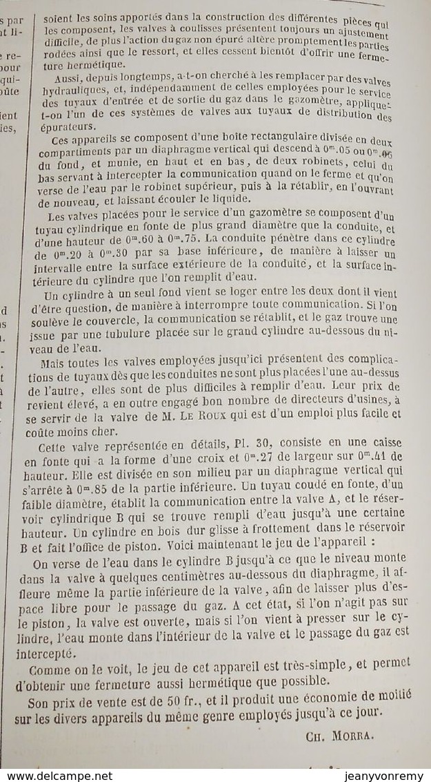 Plan D'une Valve Hydraulique Pour Conduites à Gaz. 1860 - Public Works